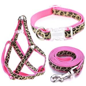 Leopard and pink collar, harness and leash